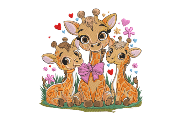 Adorable Chibi Giraffe Family with Bow