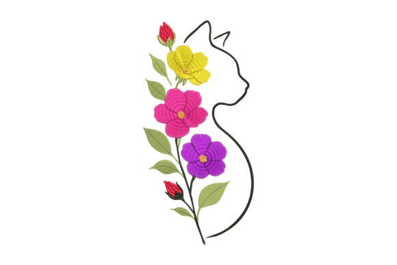 Cat with Flowers: A Seasonal Embroidery Gem