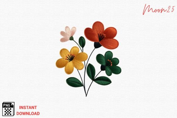 Colorful Floral Embroidery PNG Art