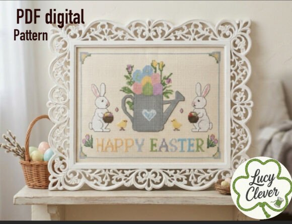 Happy Easter Bunny Cross Stitch Pattern