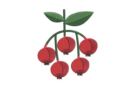 Red Berries with Leaves Embroidery Design