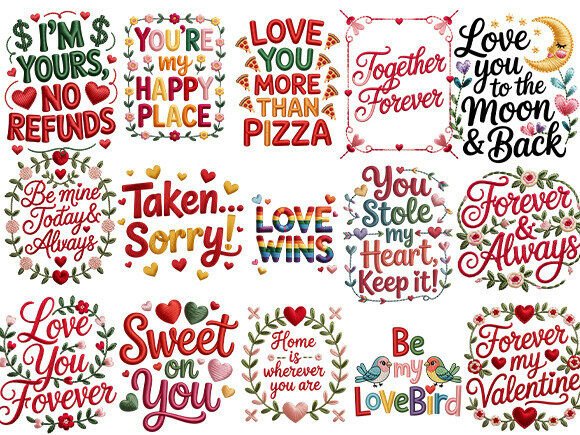 Romantic Love Quotes Embroidery Bundle