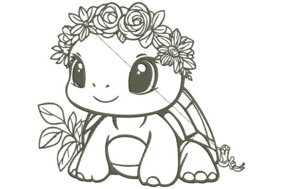 Sweet Sitting Turtle with Rose Flower Crown