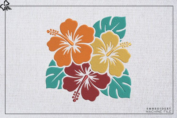Tropical Hibiscus Flowers Embroidery